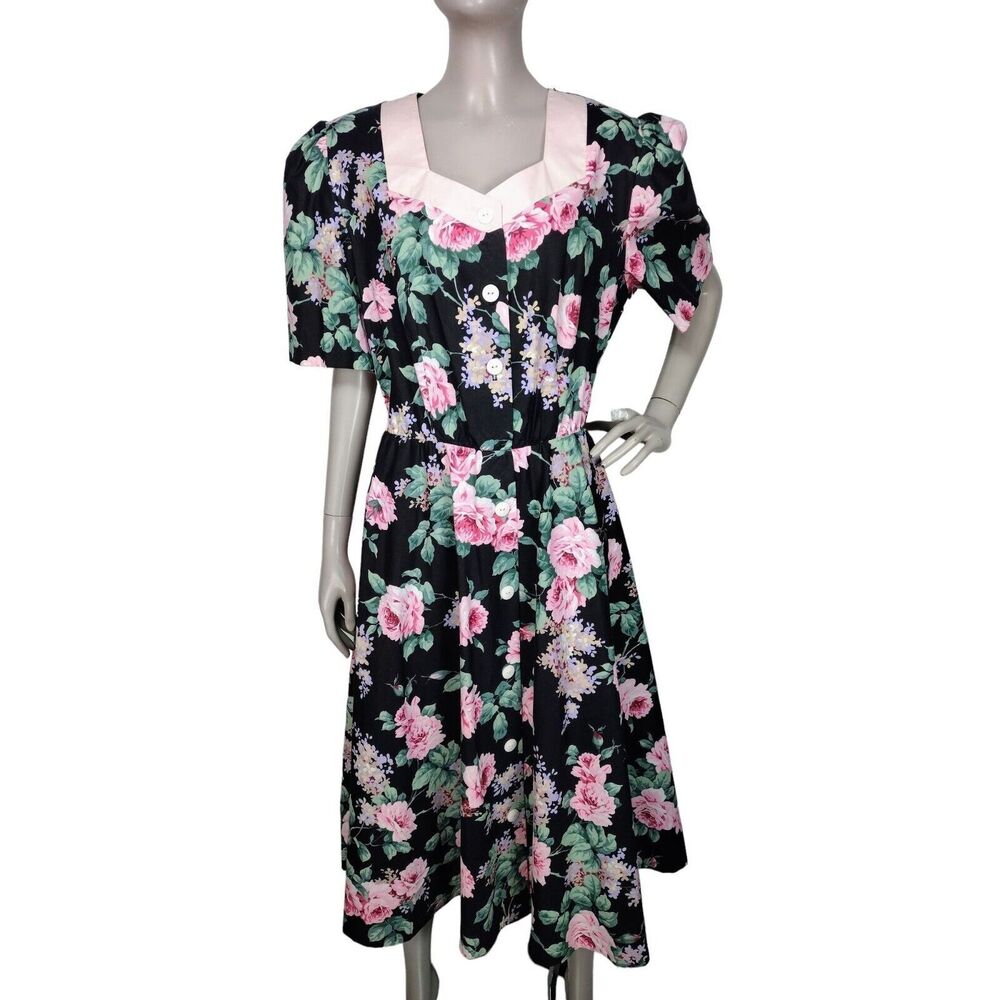 VTG Dark Cottagecore Romantic Sweet Floral Puff Sleeve Lolita Kawaii JSK Dress